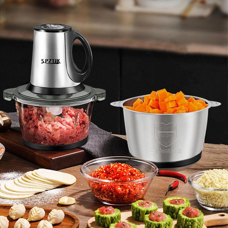 Procesador de alimentos para bebés y picadora de carne SPZTJK de 2 litros: incluye 2 cuchillas y recipientes aptos para lavavajillas, motor de cobre puro para purés caseros, frutos secos y carne, diseño silencioso y libre de BPA para cocinar en familia.