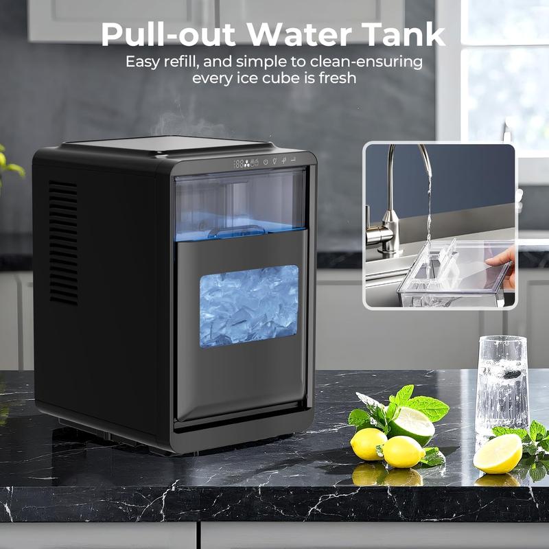 Máquina de hielo portátil de sobremesa con forma de media luna, autolimpiante y con pantalla LED, para una rápida producción de hielo en mariscos, hogar, oficina o bar.
