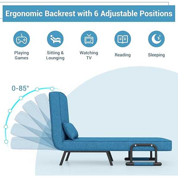 Silla convertible, 4 en 1, silla de lectura para sala de estar con almohada, brazo y respaldo ajustable de 5 posiciones, sofá cama individual, color café Marrón