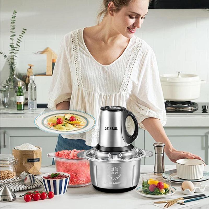 Procesador de alimentos para bebés y picadora de carne SPZTJK de 2 litros: incluye 2 cuchillas y recipientes aptos para lavavajillas, motor de cobre puro para purés caseros, frutos secos y carne, diseño silencioso y libre de BPA para cocinar en familia.