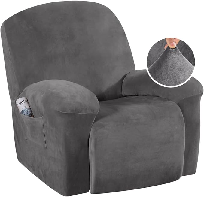 Funda para silla reclinable de terciopelo, 1 pieza, funda reclinable para sillón reclinable grande, protector de muebles de terciopelo suave y grueso con parte inferior elástica, espuma antideslizante adjunta (reclinable, gris)