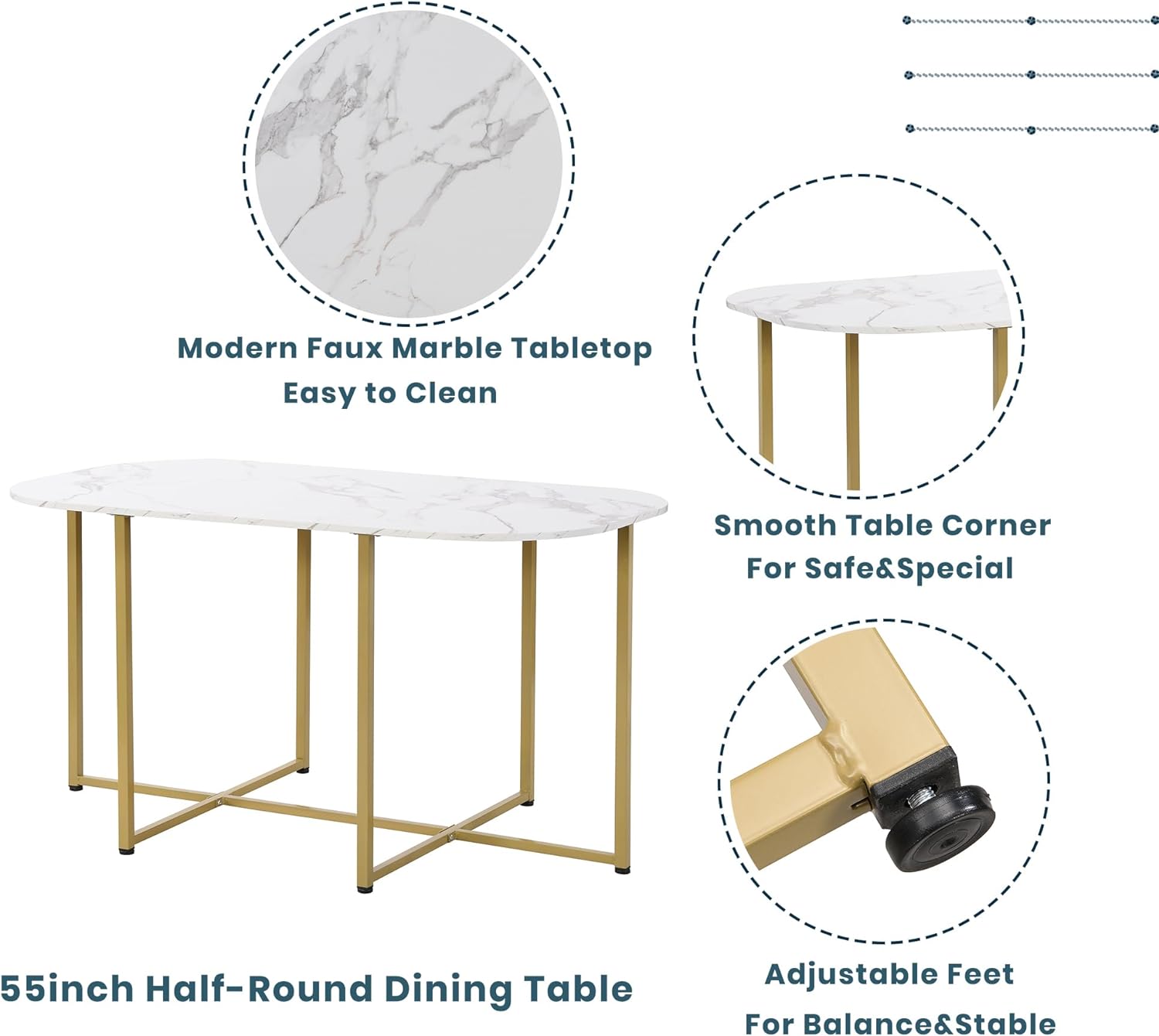 Juego de Comedor Moderno Compacto de 7 Piezas de 55 Pulgadas con Mesa de Cocina de mármol sintético y 6 sillas