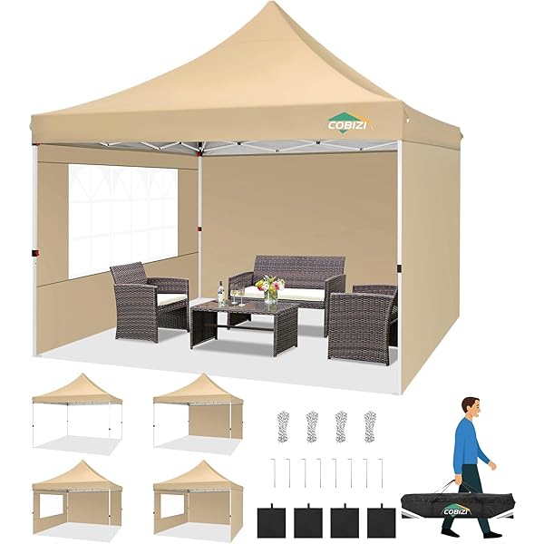 Tooluck - Tienda de campaña desplegable con Paredes Laterales, toldo Comercial Impermeable Ez para Exteriores, protección UV, 50+ Refugio para Eventos, Tiendas de campaña de jardín para Fiestas con Negro - 10x10 with 3 sides