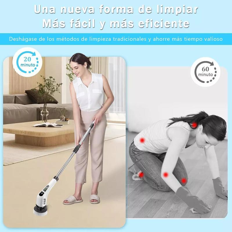 Electrico Limpieza Cepillos,Cepillo para Baño Inalámbrico,con Mango de Extensión Ajustable y 9 Cabezales de Cepillo, para Piso,Pared,Tina, Fregadero, Ventana