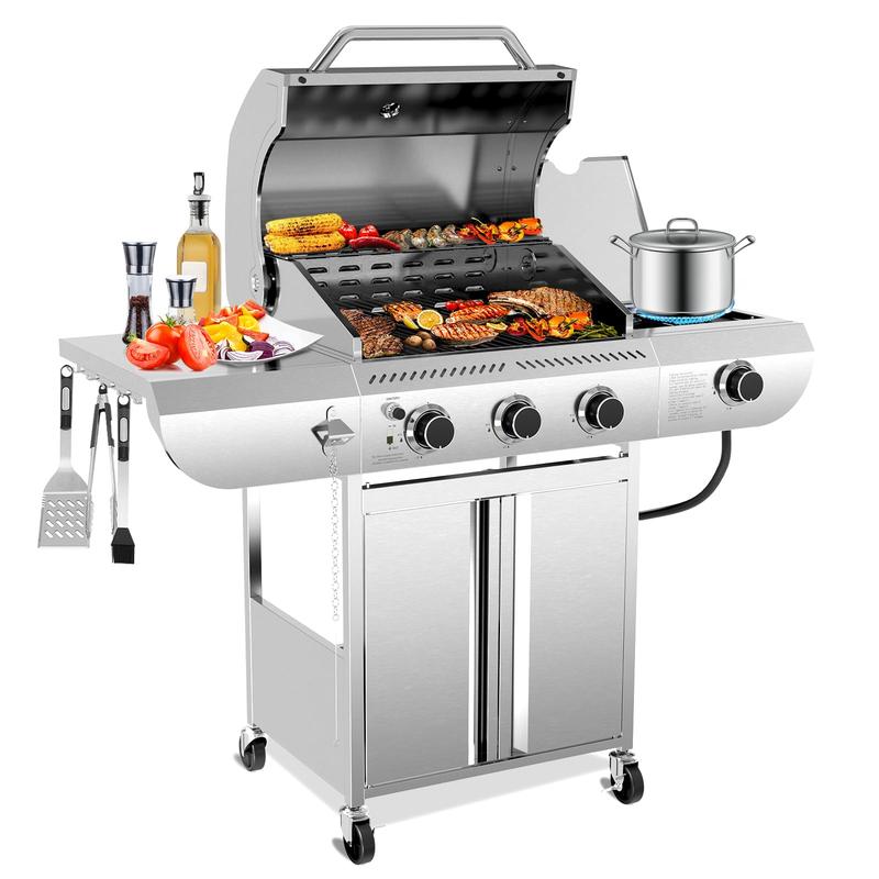 Parrilla de gas propano, parrilla de barbacoa de acero inoxidable con estantes plegables, parrilla para exteriores para patio trasero, terraza y camping. Parrillas de barbacoa portátiles, regreso a clases, compras para el regreso a clases.