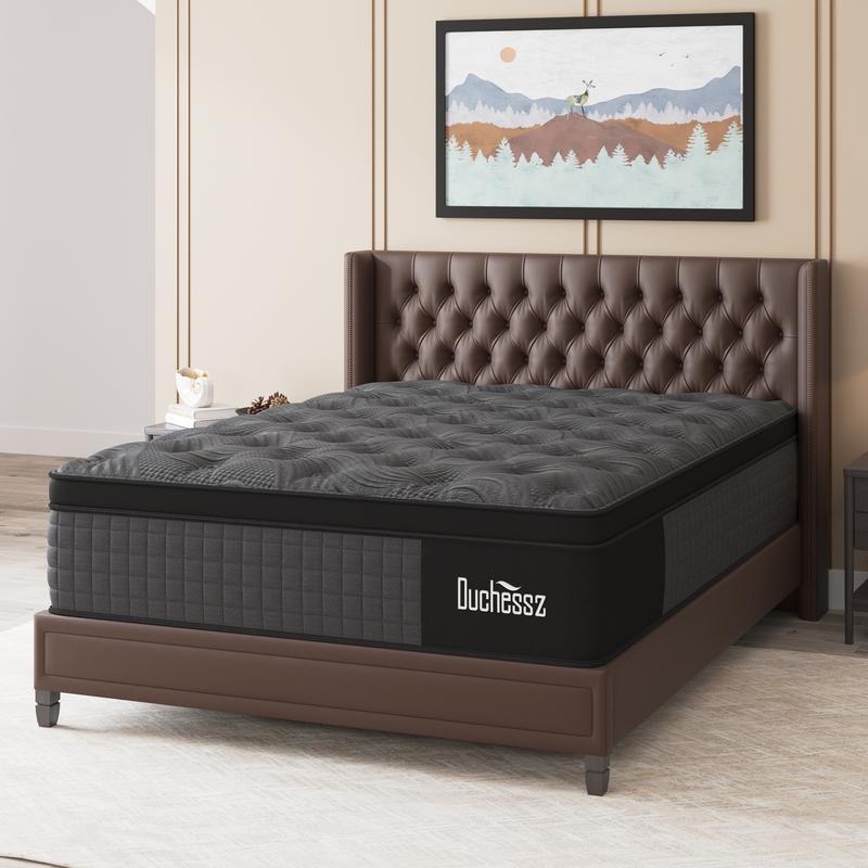 Colchón de 10", 12" y 14" tamaño individual, matrimonial, queen y king size en caja, híbrido de resortes y espuma viscoelástica, firmeza media, ergonómico.