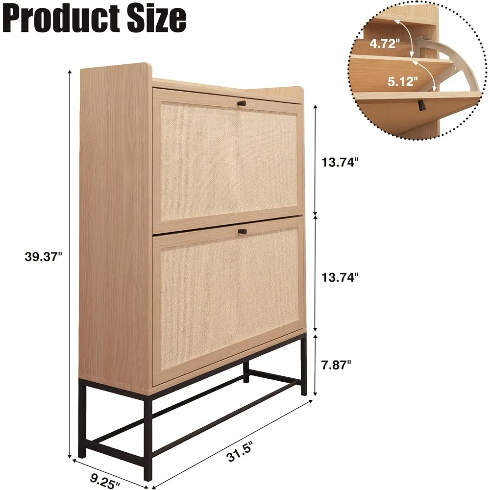 Freestanding Shoe Cabinet  Flip Drawers - Modern Narrow Organizer for Hallway, Bedroom, and Entryway