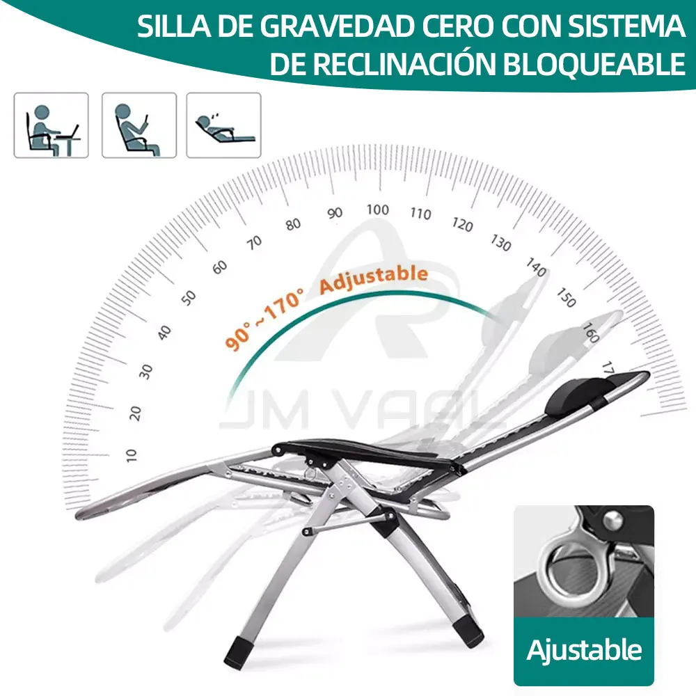 Catre Plegable Premium con Cojín Ajustable a Gravedad Cero a 170° Doble Uso para Sentarse y Acostarse Color Negro Silla Reclinable Ergonómica Sillón Reclinable Portátil