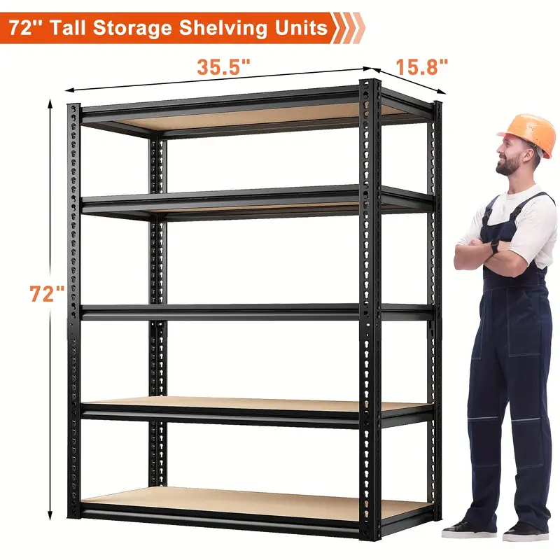 Estantes de metal de 5 niveles para estantes de garaje, estantes de garaje de 2000 libras Estantes de almacenamiento de 72'' Estantes de servicio pesado Estante de unidad de estantería ajustable para estante de despensa de sótano