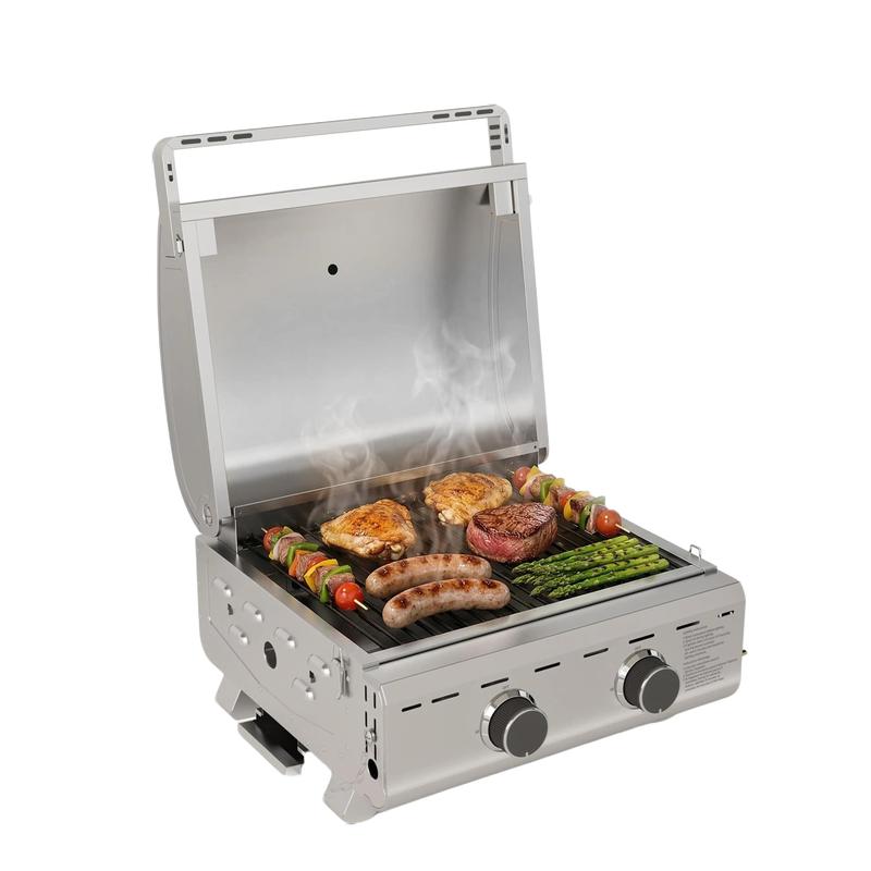 Parrilla de gas propano, parrilla de barbacoa de acero inoxidable con estantes plegables, parrilla para exteriores para patio trasero, terraza y camping. Parrillas de barbacoa portátiles, regreso a clases, compras para el regreso a clases.