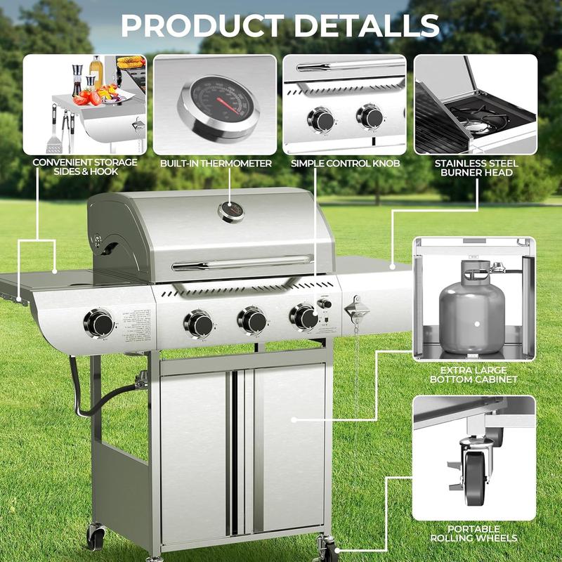 Parrilla de gas propano, parrilla de barbacoa de acero inoxidable con estantes plegables, parrilla para exteriores para patio trasero, terraza y camping. Parrillas de barbacoa portátiles, regreso a clases, compras para el regreso a clases.