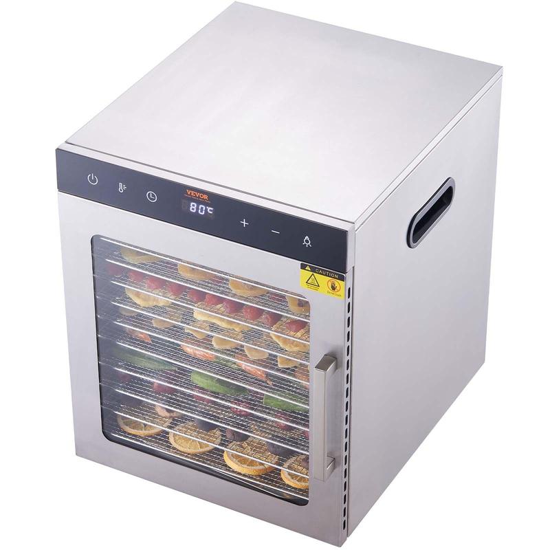 Deshidratador eléctrico de alimentos VEVOR, secador de alimentos eléctrico de 800 W, 10 bandejas de acero inoxidable, con temporizador y temperatura digital ajustables para cecina, hierbas, carne, res, frutas, golosinas para perros y verduras, electrodomé