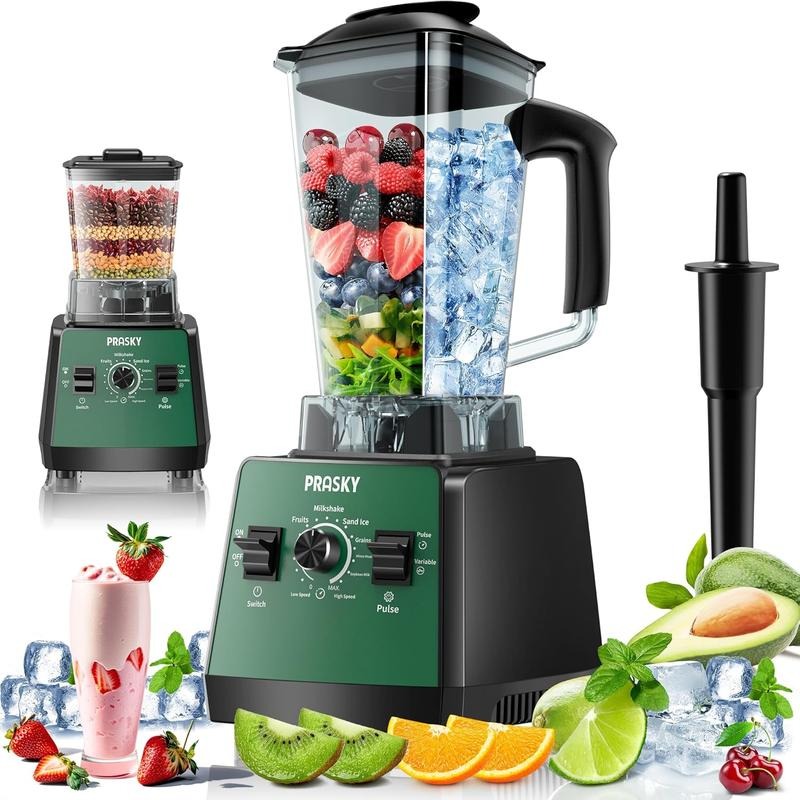 Licuadora profesional de cocina, 68 oz, libre de BPA, 2 recipientes, licuadora de encimera, trituradora de hielo, máx. 2400 vatios/1000 vatios, licuadora y molinillo combinado, 25000 RPM, batidos, jugos, frutos secos, mantequilla, procesador de alimentos,
