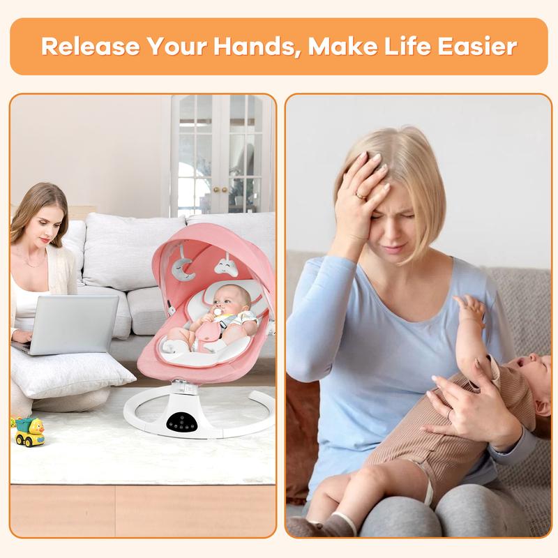 Baby Electric Bouncer for Infants,Baby Swing,5 Speeds and 10 Lullabies,Bluetooth Music,Remote Control,Adjustable Backrest,Indoor Use