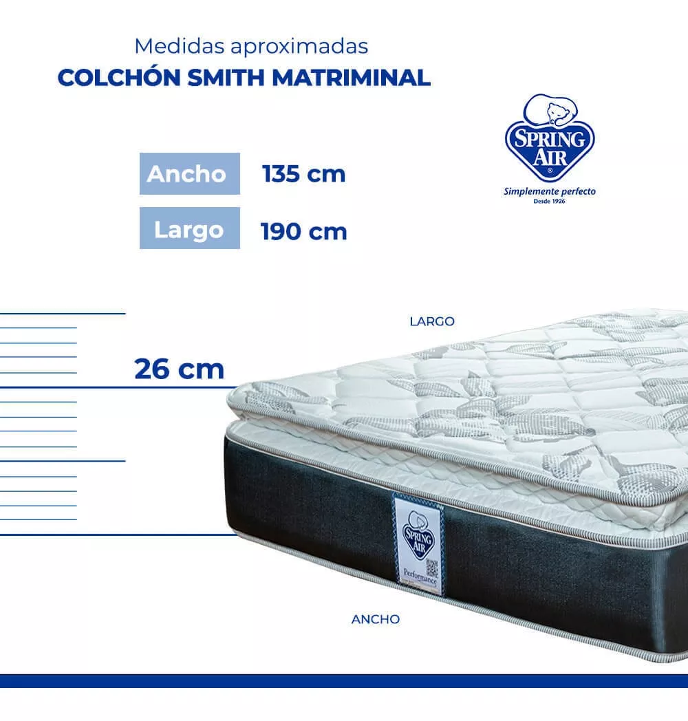 Colchón Matrimonial Spring Air Smith Color Blanco/Azul petróleo/Gris