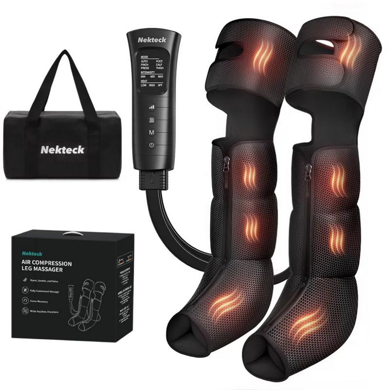 Masajeador de piernas Nekteck con vendas de compresión de aire y terapia de compresión térmica. Alivia el dolor muscular y mejora la circulación sanguínea para una relajación total de las piernas. Regalo ideal para el Día de la Madre.