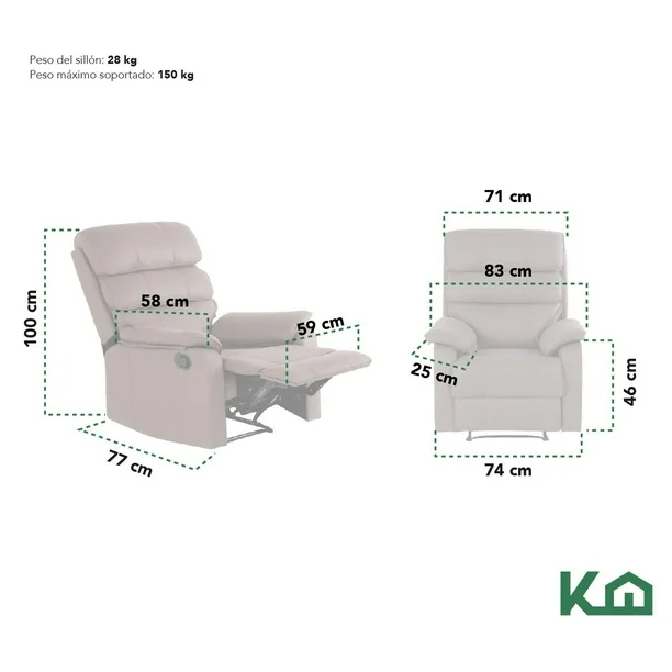 Sillón Reclinable De Tela Reposet Manual Individual beige