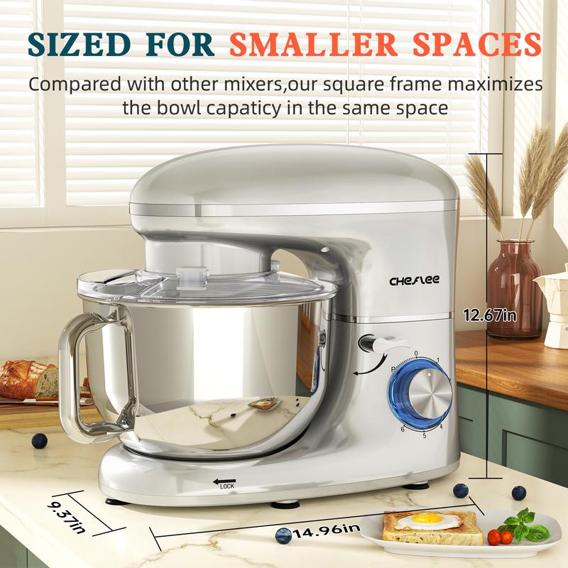 Batidora eléctrica de pie de 660 W, 6+P velocidades, tazón de acero inoxidable de 6.5 cuartos con gancho para masa, batidor de varillas y pala mezcladora, perfecta para cocineros y reposteros caseros.