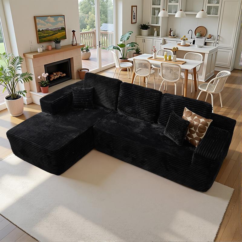 【Dos Paquetes】Soifas 260cm Sofá Modular Sin Brazos de Terciopelo Nube de Felpa con Chaise Longue, Sin Montaje Requerido - Juego de Sofá Esquinero en L con Configuración Flexible 04