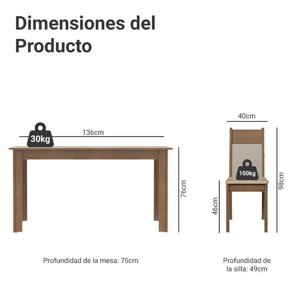 Juego de Comedor Madesa Jaíne Mesa Tablero de Madera con 6 Sillas Marrón/Crema Madesa con 6 Sillas