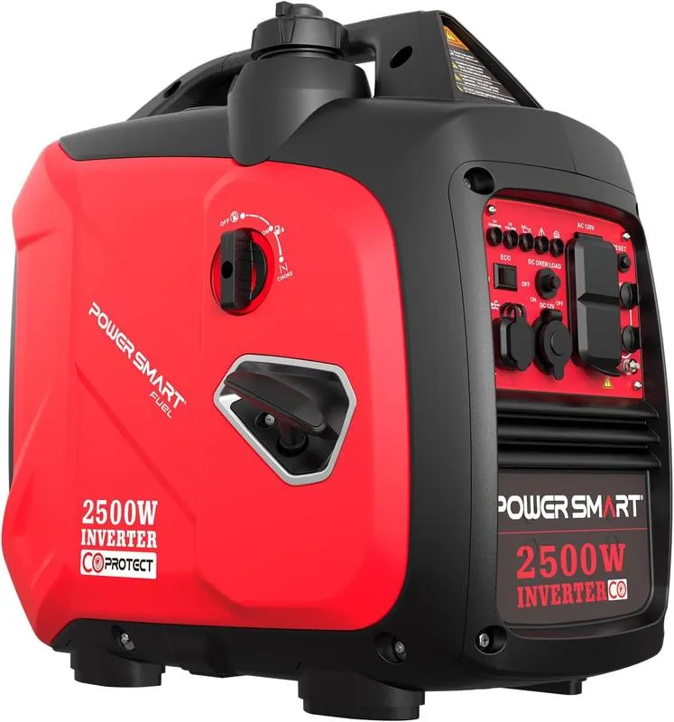 Generador de gasolina de 2500 W con inversor (a prueba de tormentas), generador portátil de 17,7 kg (39 lb), adecuado para vehículos recreativos, admite conexión en paralelo, diseño silencioso, adecuado para uso familiar y campamento, bajo consumo de comb