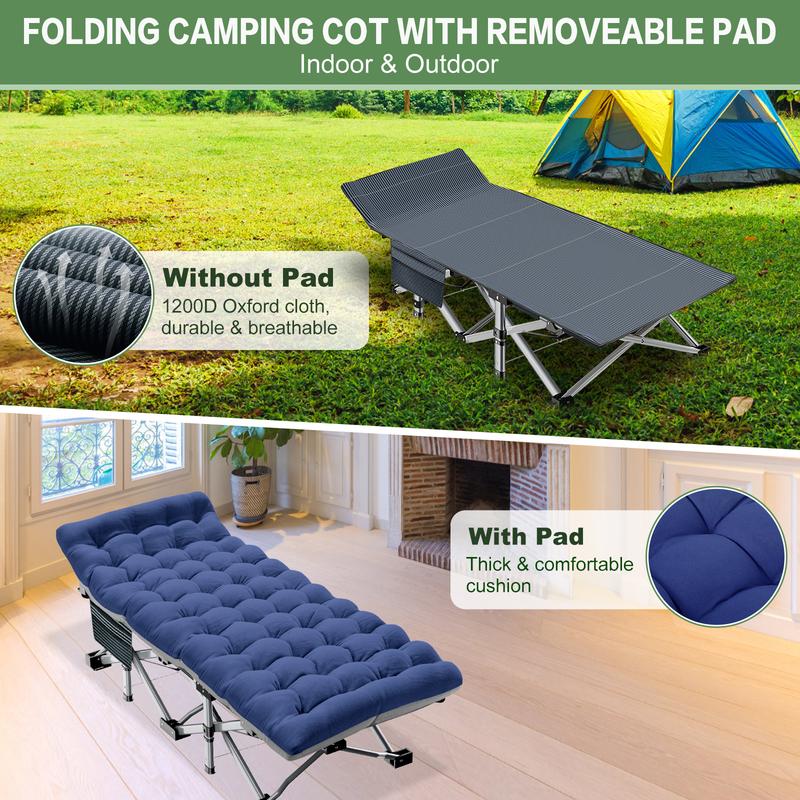 Cama plegable de camping Naudacaa con colchón de doble cara – Cama de invitados portátil y resistente para camping, viajes, uso en exteriores e interiores, soporta hasta 400 kg (880 lbs) Azul