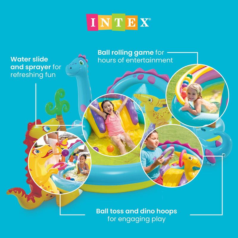 Piscina inflable infantil Intex Dinoland Play Center de 3,35 m x 2,30 m x 112 cm.