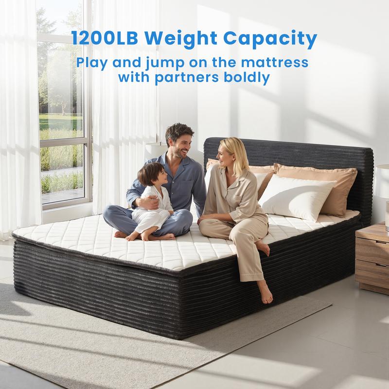 【Ambiente veraniego】Colchón Queen de espuma viscoelástica con cabecero extraíble, colchón matrimonial de 43 cm (17"), resortes ensacados individualmente, alivio de presión, aislamiento de movimiento, proporciona soporte, certificado CertiPUR-US - No requi