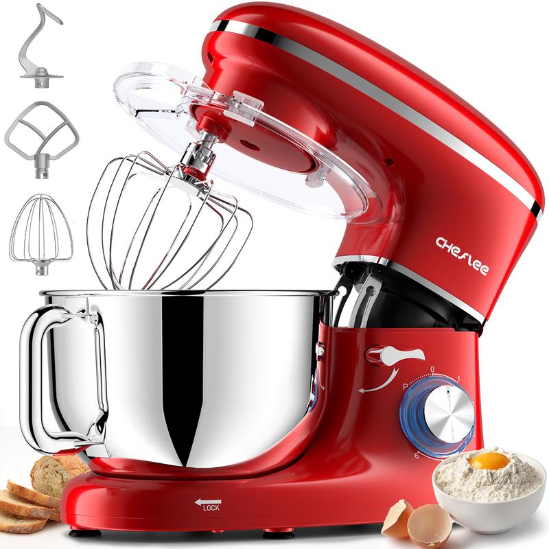 Batidora eléctrica de pie de 660 W, 6+P velocidades, tazón de acero inoxidable de 6.5 cuartos con gancho para masa, batidor de varillas y pala mezcladora, perfecta para cocineros y reposteros caseros.