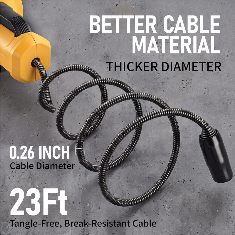 Desatascador inalámbrico FunnyWhale compatible con batería Dewalt de 20 V (batería no incluida). Serpiente desatascadora de alimentación automática con cable de 7 metros. Herramienta para desatascar desagües de fregaderos, inodoros, bañeras y alcantarilla