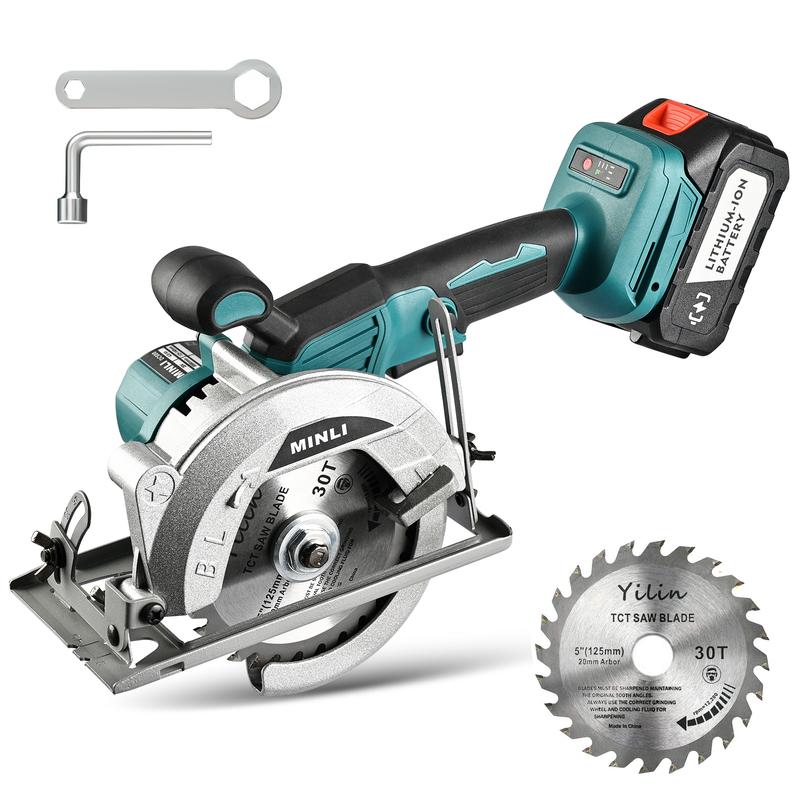 Sierra circular inalámbrica sin escobillas con batería de 4000 mAh, sierra circular compacta de 6500 RPM, sierra para azulejos compacta sin escobillas con eje de 20 mm para madera, azulejos, metal, plástico, para hojas de 5-1/2 y 5-3/8 pulgadas.
