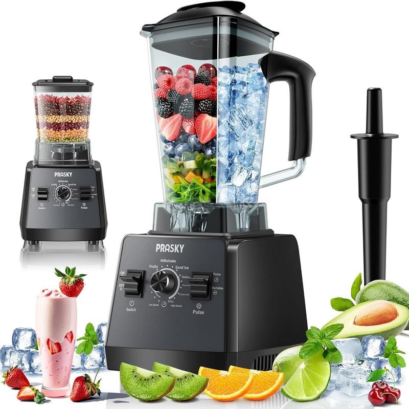 Licuadora profesional de cocina, 68 oz, libre de BPA, 2 recipientes, licuadora de encimera, trituradora de hielo, máx. 2400 vatios/1000 vatios, licuadora y molinillo combinado, 25000 RPM, batidos, jugos, frutos secos, mantequilla, procesador de alimentos,