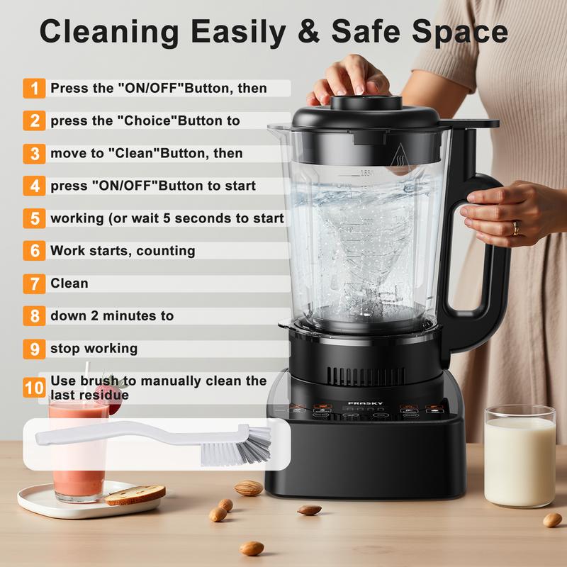 Licuadora de vidrio y máquina para hacer leche de soja PRASKY Professional Heating de 60 oz, cocción con retardo de 24 horas, termo de acero inoxidable de 600 ml/licuadora inteligente multifunción 10 en 1 para sopas, batidos, smoothies y zumos, máquina pa