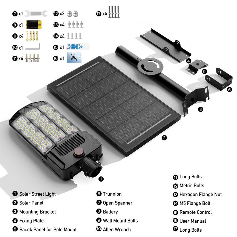 Farolas solares comerciales SZ300 500000Lighting con carcasa de aluminio duradera, diseño dividido con panel mono, encendido automático al anochecer y apagado al amanecer, IP66, resistente al agua, 3 años de garantía. Luz de seguridad solar con se