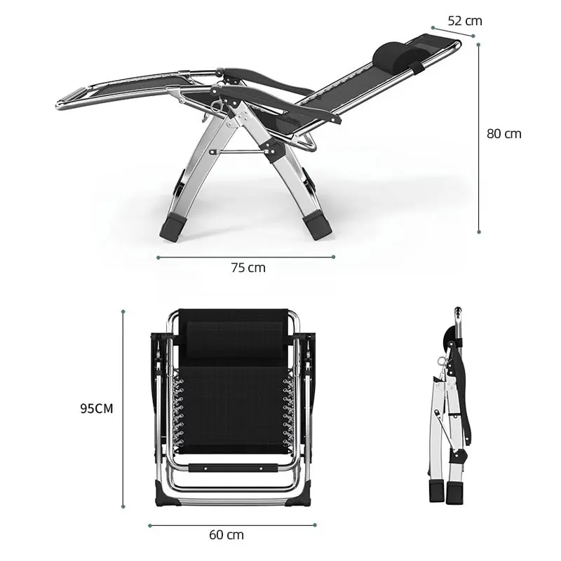 Catre Plegable Premium con Cojín Ajustable a Gravedad Cero a 170° Doble Uso para Sentarse y Acostarse Color Negro Silla Reclinable Ergonómica Sillón Reclinable Portátil