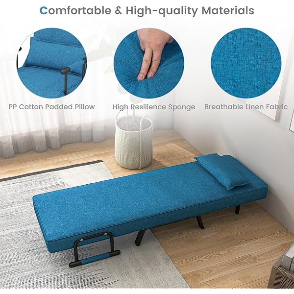 Silla convertible, 4 en 1, silla de lectura para sala de estar con almohada, brazo y respaldo ajustable de 5 posiciones, sofá cama individual, color café Marrón