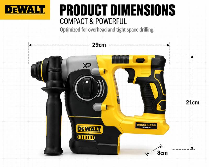 Taladro percutor inalámbrico recargable sin escobillas DEWALT DCH273 de 20 V, diámetro máximo de perforación de 26 mm, velocidad sin carga de 0-950 RPM, frecuencia de impacto de 0-3600 IPM, batería de litio de 6.0 Ah y cargador para construcción, perforac