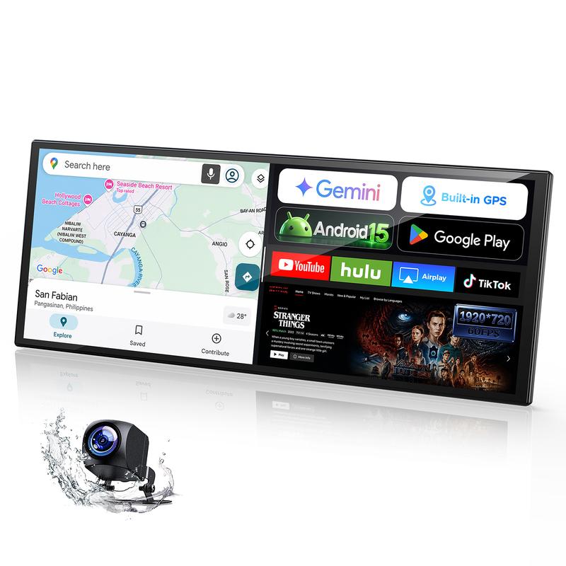 Pantalla para coche LAMTTO de 10,25" con IA, pantalla Android con Gemini + GPS sin conexión + aplicaciones de Google Play | No solo CarPlay: pantalla CarPlay para coche. Evita que la batería de tu teléfono se agote mientras conduces. Accesorios para el in