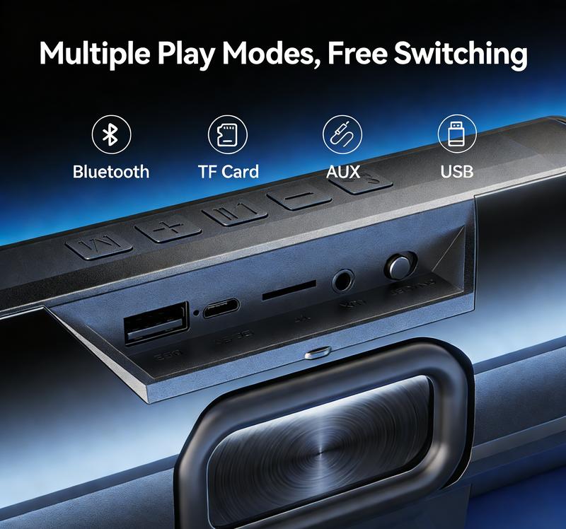 Altavoz multifuncional para exteriores Claison, con certificación de impermeabilidad IPX6, batería recargable de 3600 mAh, iluminación RGB, Bluetooth 5.3 y red protectora desmontable. Ideal para acampar y jugar videojuegos; compatible con Android y con fu