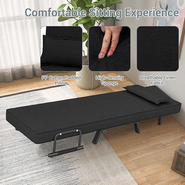 Silla convertible, 4 en 1, silla de lectura para sala de estar con almohada, brazo y respaldo ajustable de 5 posiciones, sofá cama individual, color café Marrón