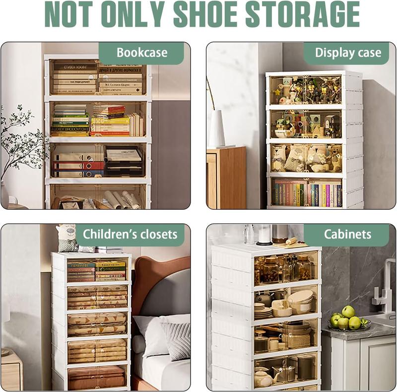 2*(8+1 layers) foldable shoe rack, storage box, transparent closet, management and space saving, home storage, suitable for compact space, home space, shoes, plastic, Multilayer Display Collapsible Design Organiser Light