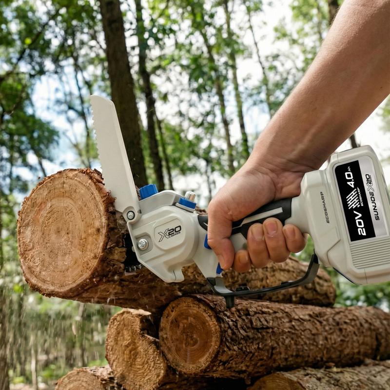 Motosierra Sun Joe Mini de 6 pulgadas inalámbrica - Sierra de poda eléctrica ligera de una sola mano para hombres y mujeres, personas mayores, jardinería, camping, leña - Incluye cadena de repuesto + cargador + aceite + guantes + estuche rígido | Idea de