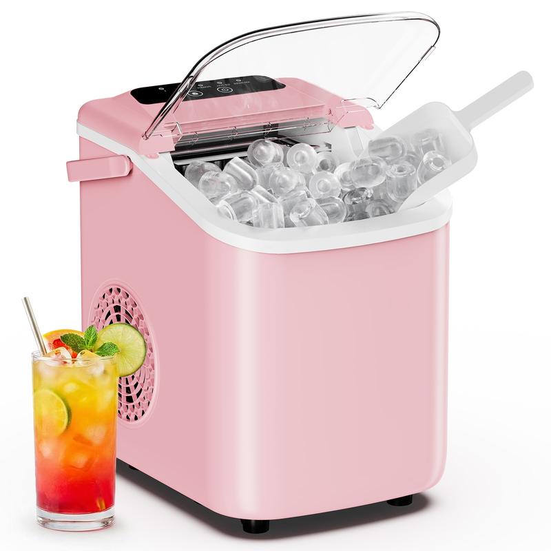 Máquina de hielo compacta Sweetcrispy para encimera con asa, 9 cubitos en 6 minutos, 11,8 kg/24 horas, capacidad de 1,2 L, autolimpieza (con limpiador), funcionamiento silencioso, incluye cesta y pala, portátil para el hogar y la oficina.