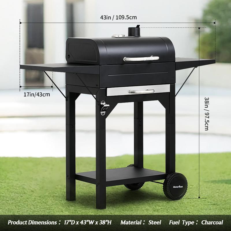 Parrilla de carbón MASTER COOK con dos mesas laterales, parrilla de barbacoa de acero resistente para picnics al aire libre, patio trasero y fiestas, color negro. TikTokShopBlackFriday