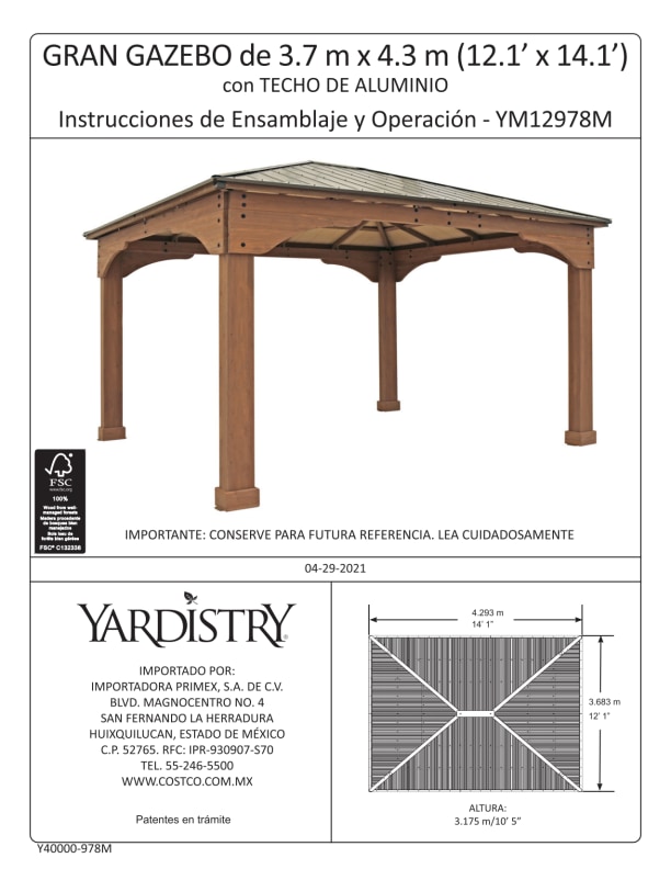 Yardistry 12’ x 14’ Grand Gazebo with Aluminum Roof