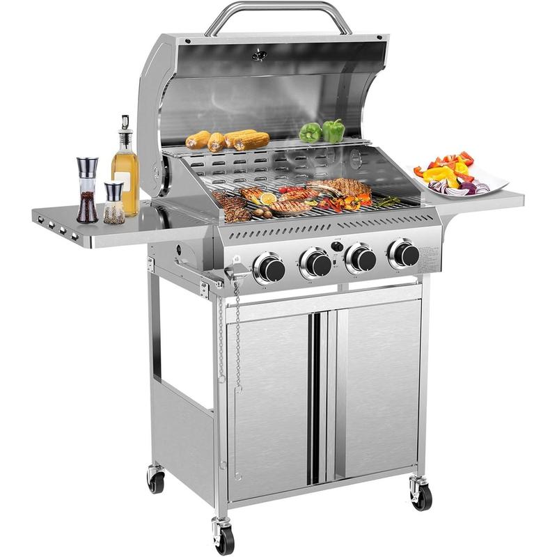 Parrilla de gas propano, parrilla de barbacoa de acero inoxidable con estantes plegables, parrilla para exteriores para patio trasero, terraza y camping. Parrillas de barbacoa portátiles, regreso a clases, compras para el regreso a clases.