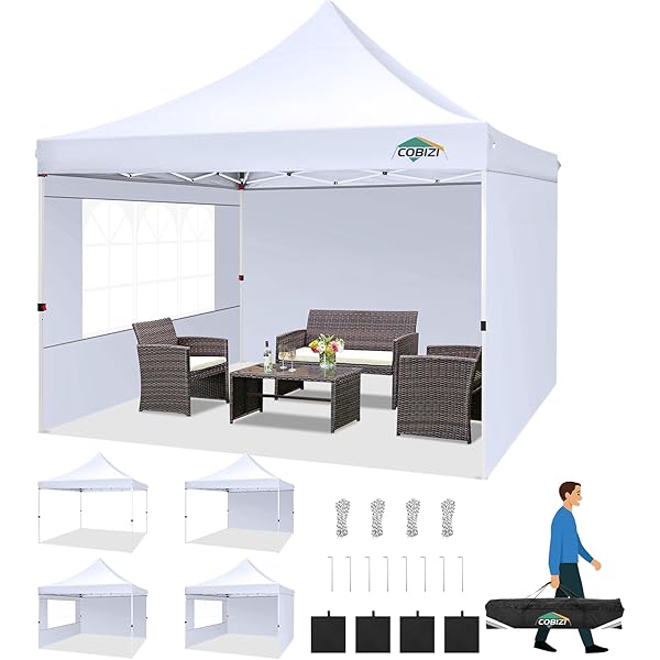 Tooluck - Tienda de campaña desplegable con Paredes Laterales, toldo Comercial Impermeable Ez para Exteriores, protección UV, 50+ Refugio para Eventos, Tiendas de campaña de jardín para Fiestas con Negro - 10x10 with 3 sides
