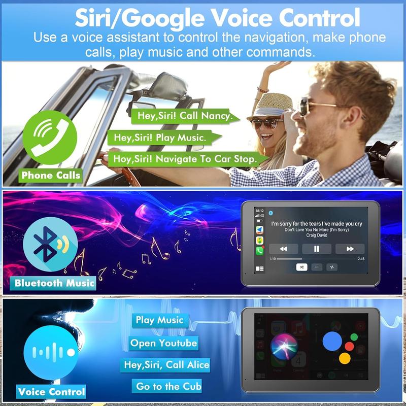【HiEHA | Abastecerse y Regalo del Día de la Madre】2026 Portátil inalámbrico Carplay y Android Auto Pantalla táctil de 7" Bluetooth 5.2 Carplay Pantalla con Mirror Link AUX FM para todos los vehículos