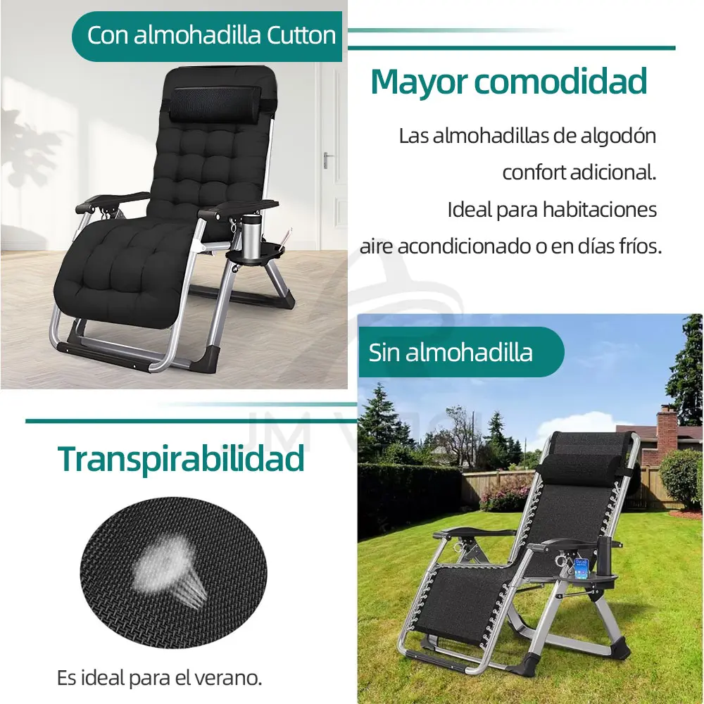 Catre Plegable Premium con Cojín Ajustable a Gravedad Cero a 170° Doble Uso para Sentarse y Acostarse Color Negro Silla Reclinable Ergonómica Sillón Reclinable Portátil