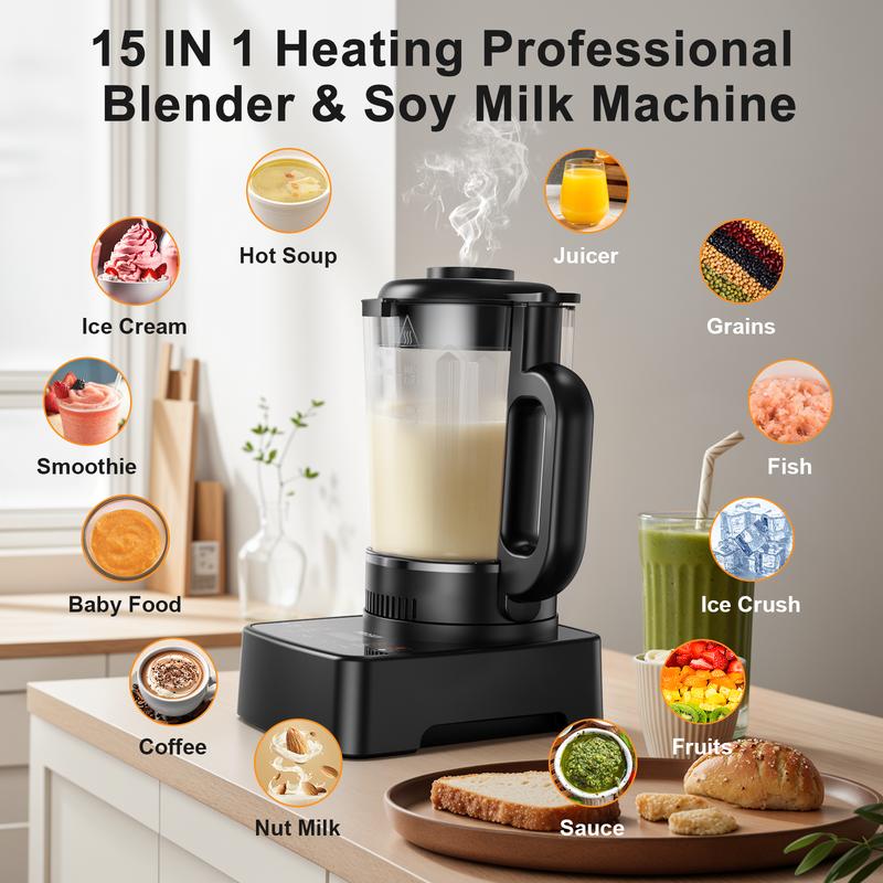 Licuadora de vidrio y máquina para hacer leche de soja PRASKY Professional Heating de 60 oz, cocción con retardo de 24 horas, termo de acero inoxidable de 600 ml/licuadora inteligente multifunción 10 en 1 para sopas, batidos, smoothies y zumos, máquina pa